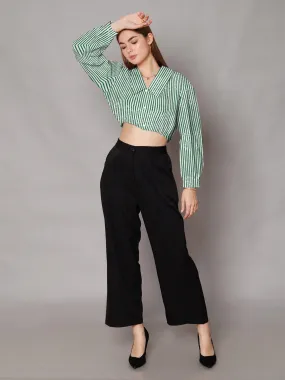 Green Stripes Relaxed Fit Crop Shirt