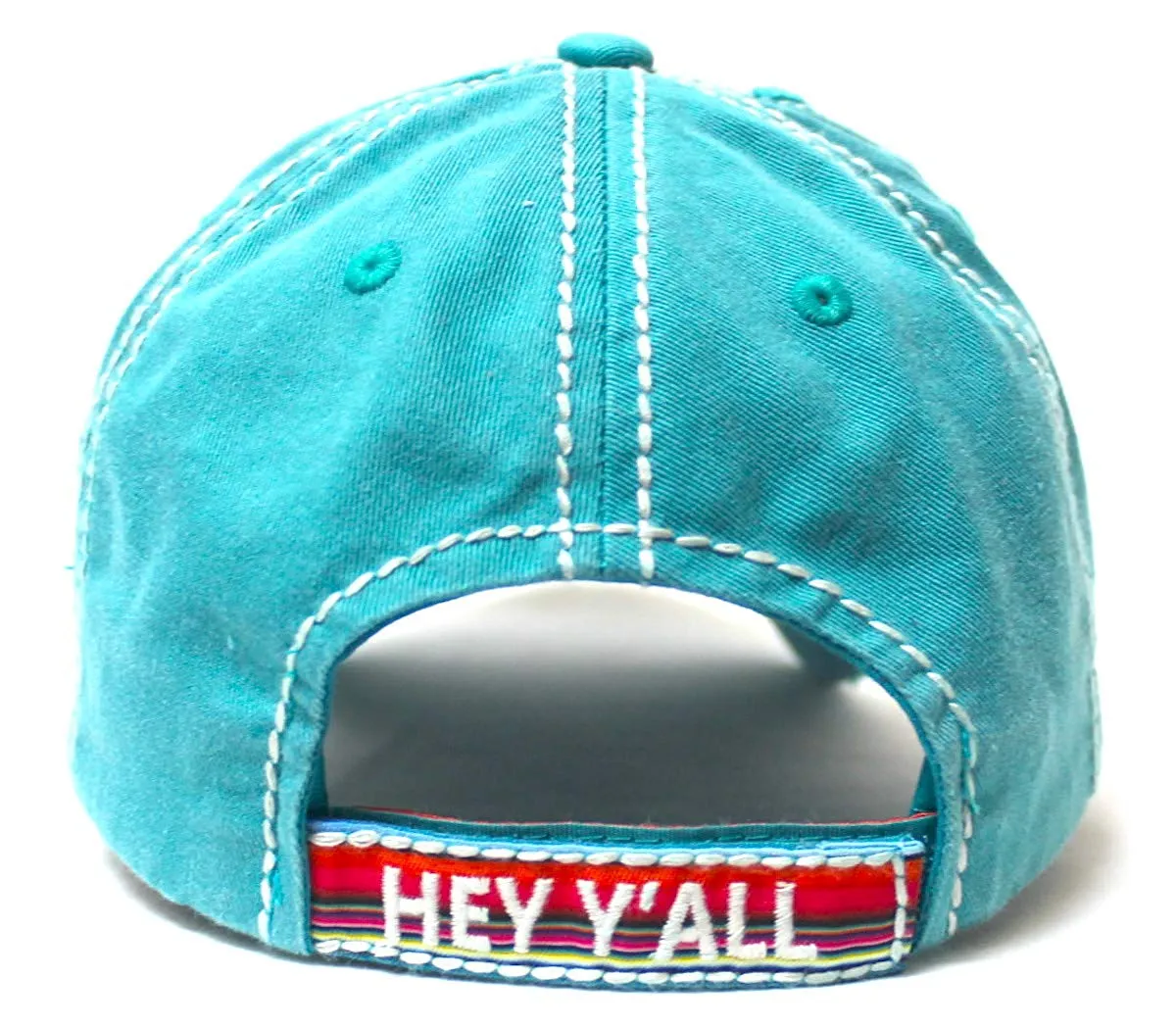 Hey Y'all Serape Monogram Embroidery Adjustable Hat, Vintage Turquoise