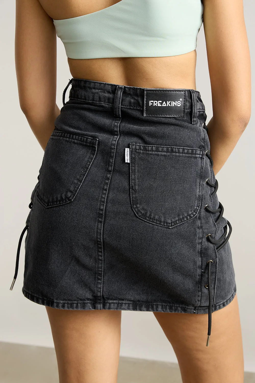 High Waisted Denim Skirt- Charcoal