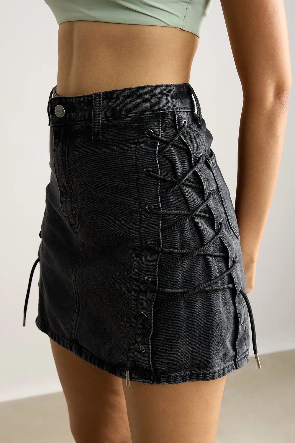 High Waisted Denim Skirt- Charcoal