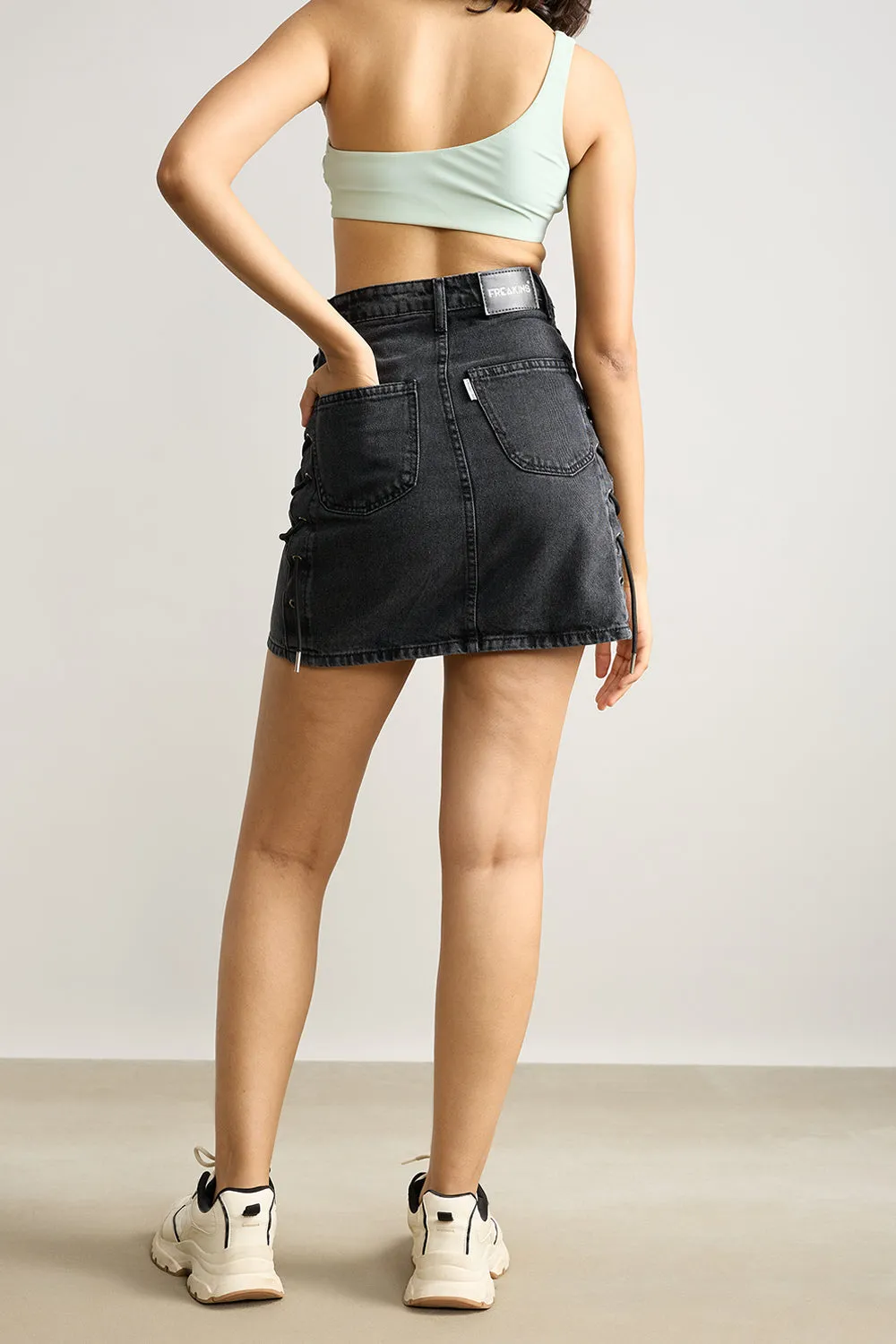 High Waisted Denim Skirt- Charcoal