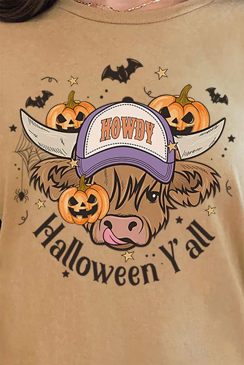 Howdy Halloween Highland Cow Short Sleeve Relaxed Fit T-Shirt