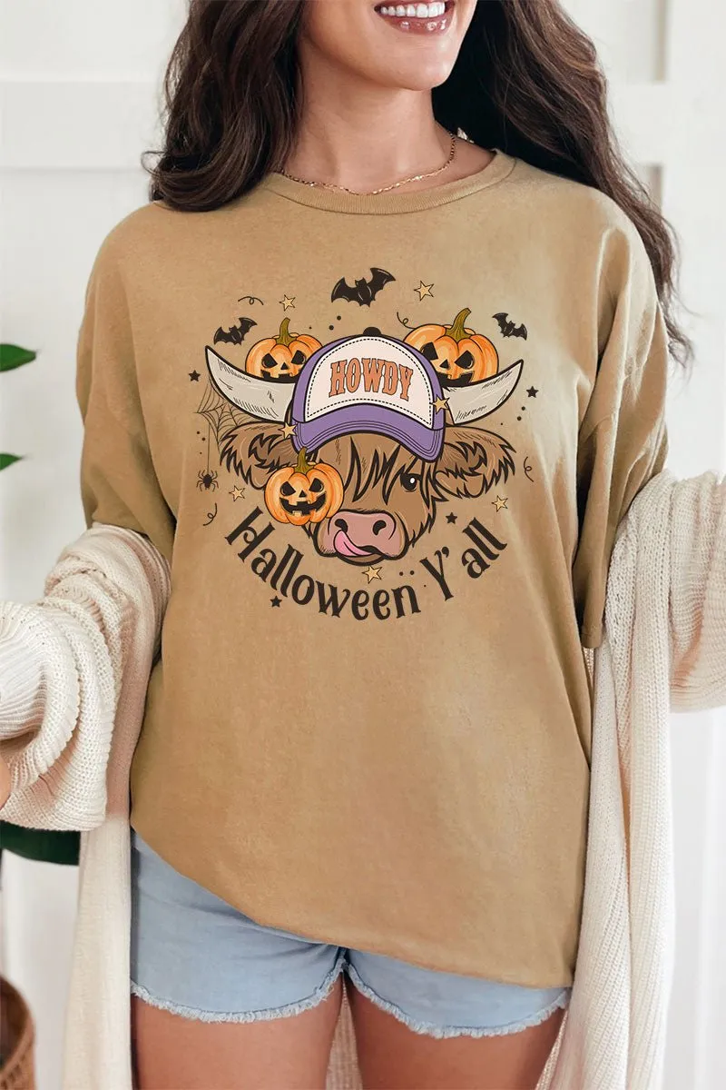 Howdy Halloween Highland Cow Short Sleeve Relaxed Fit T-Shirt