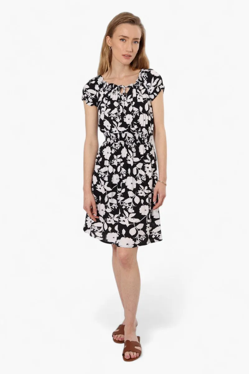 Impress Floral Cap Sleeve Day Dress - Black