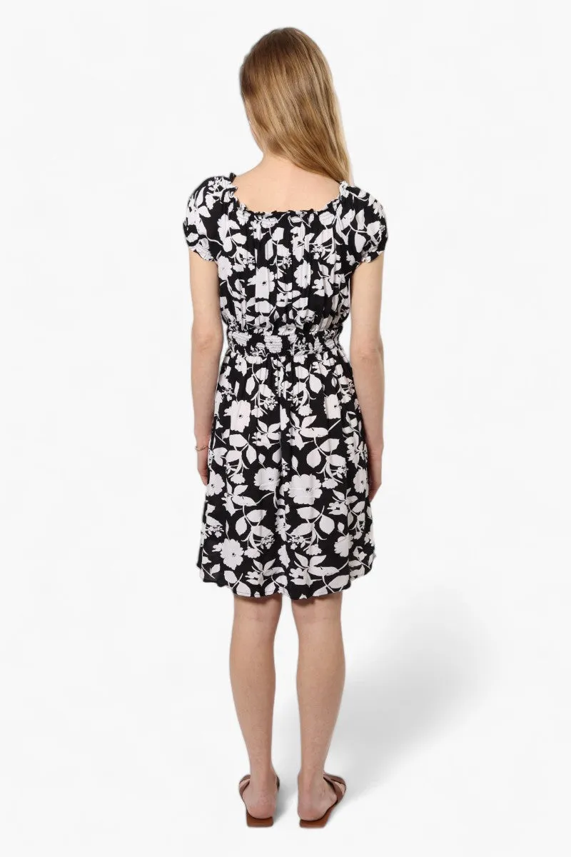 Impress Floral Cap Sleeve Day Dress - Black