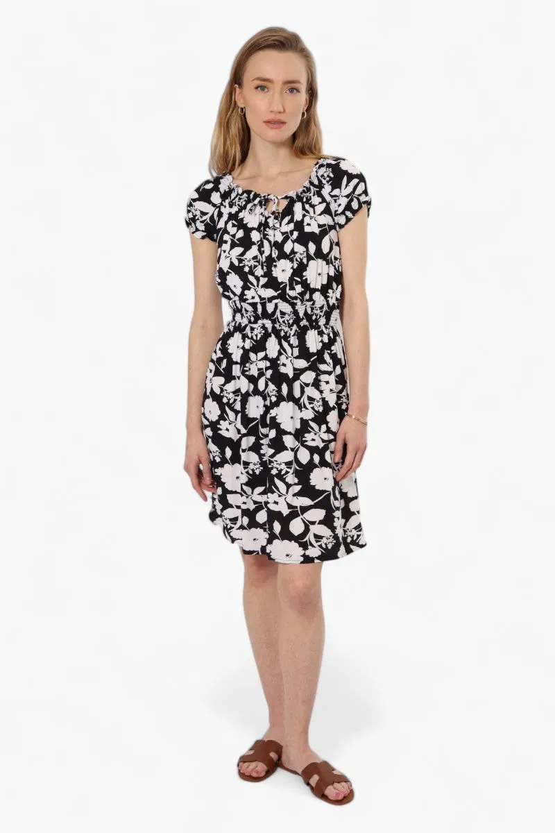 Impress Floral Cap Sleeve Day Dress - Black