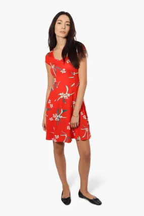 International INC Company Floral Cap Sleeve Day Dress - Red