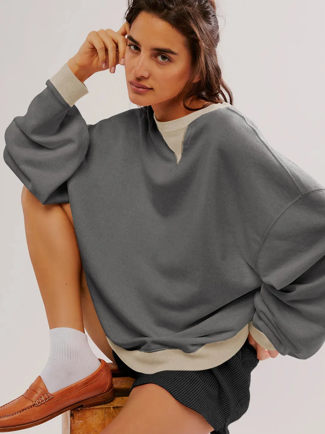 Ivyshape | Colorful Sweatpullover with Lantern Sleeves Casual