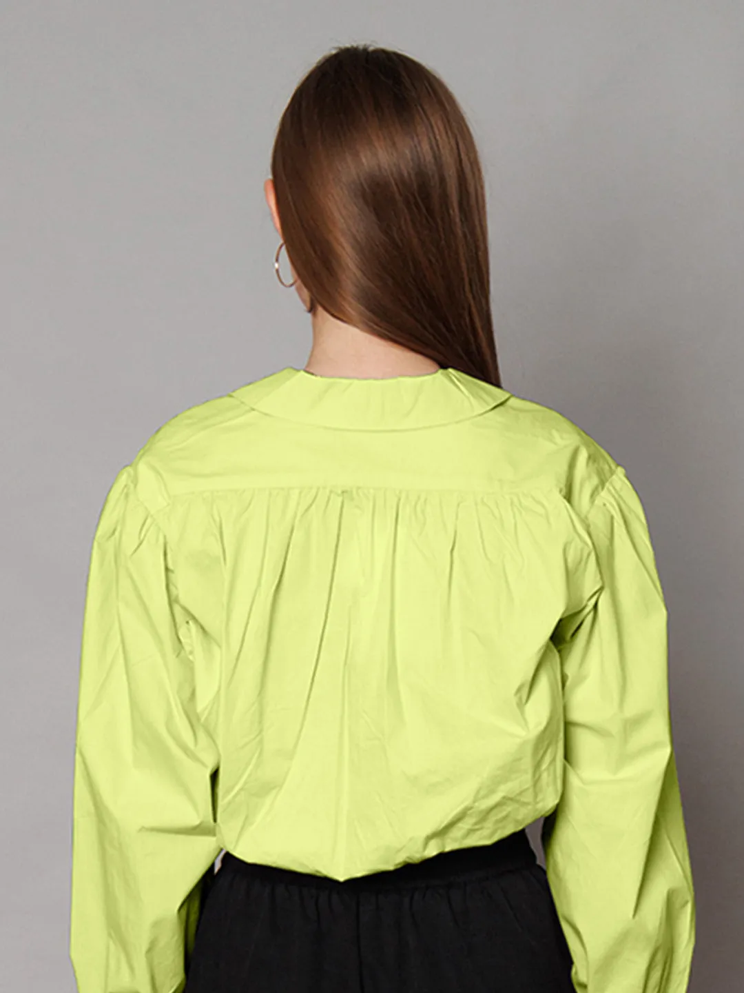 Lime Green Solid Relaxed Fit Crop Shirt