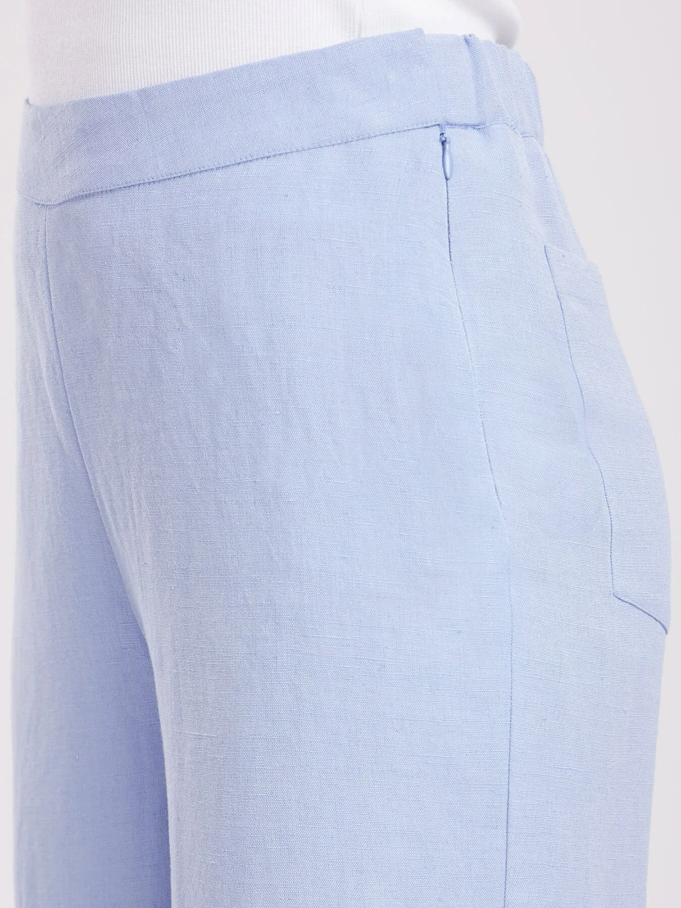 Linen Elasticated Wide Leg Trouser - Light Blue