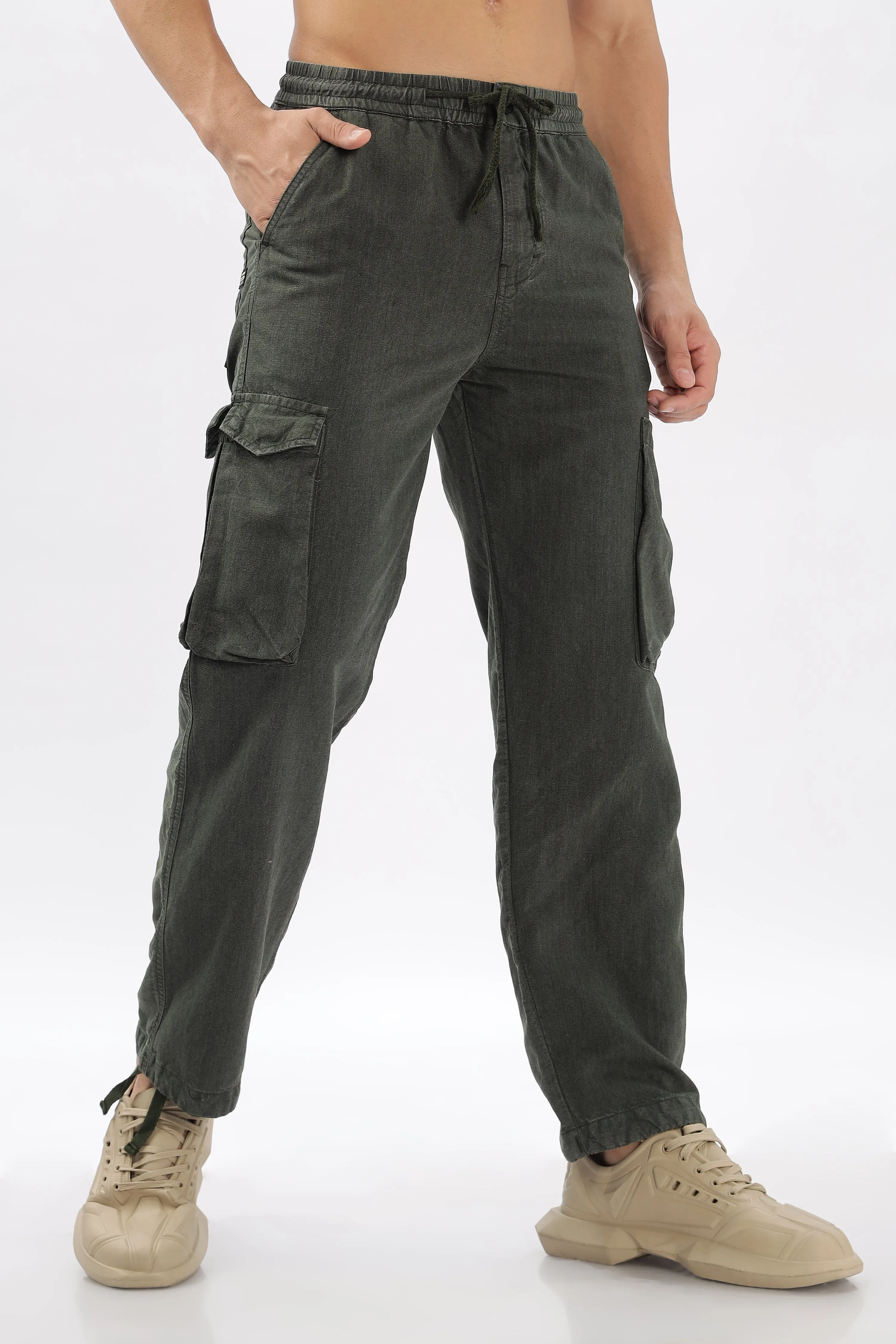 LINEN GREEN CARGO PANTS