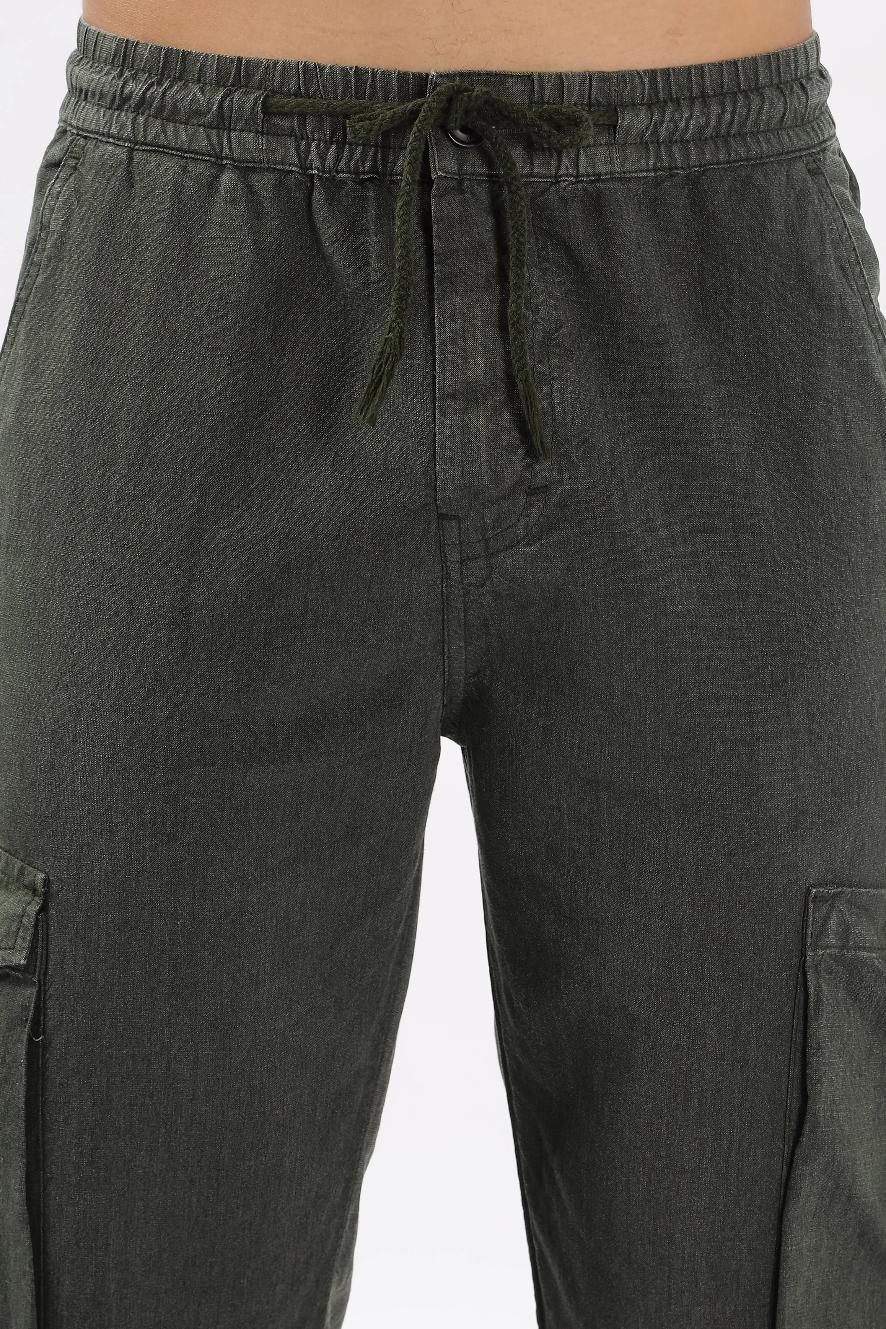 LINEN GREEN CARGO PANTS