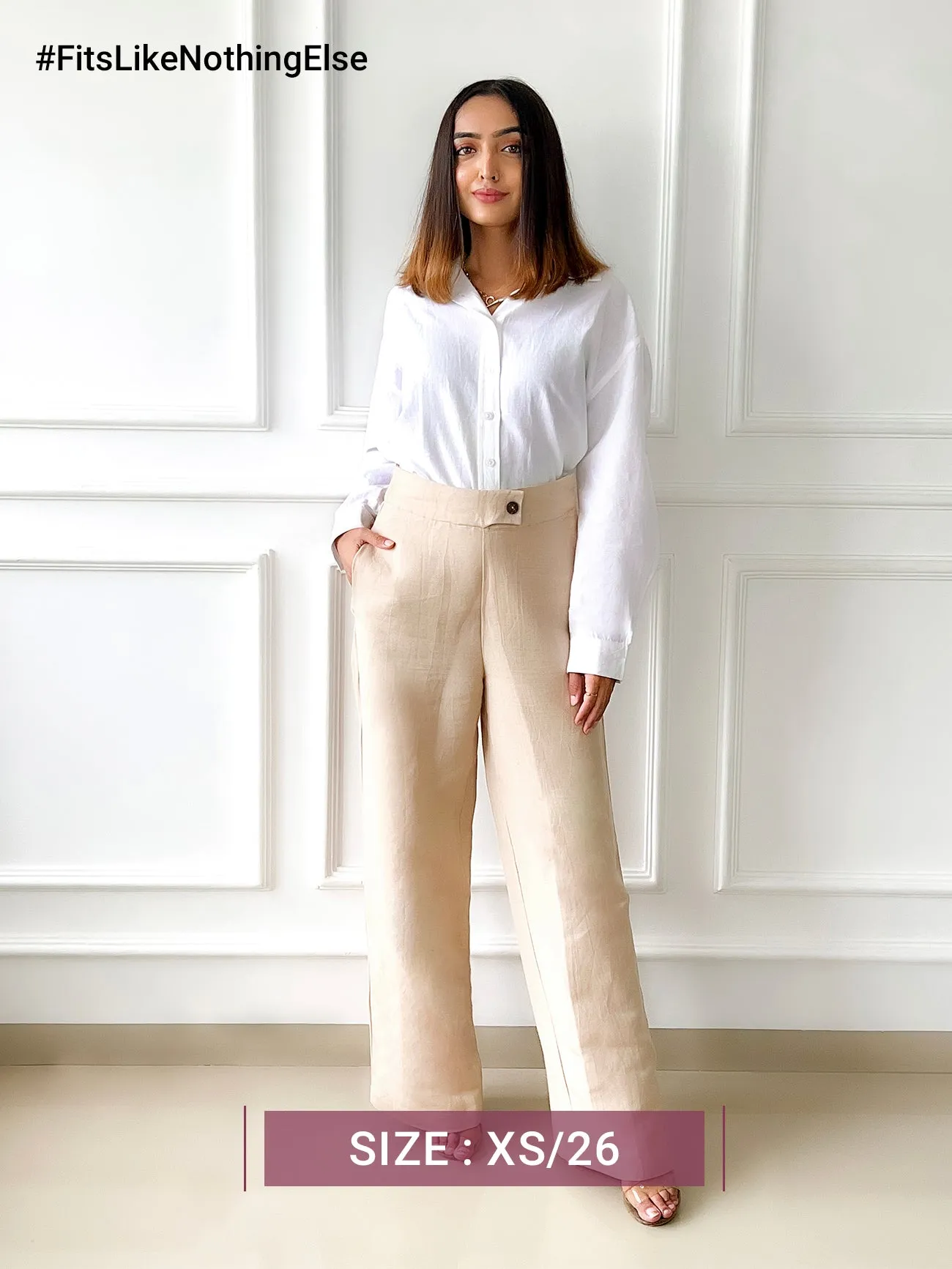 Linen Wide Leg Trousers - Pale Beige