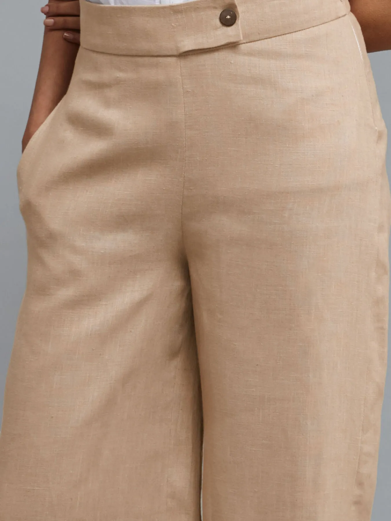 Linen Wide Leg Trousers - Pale Beige