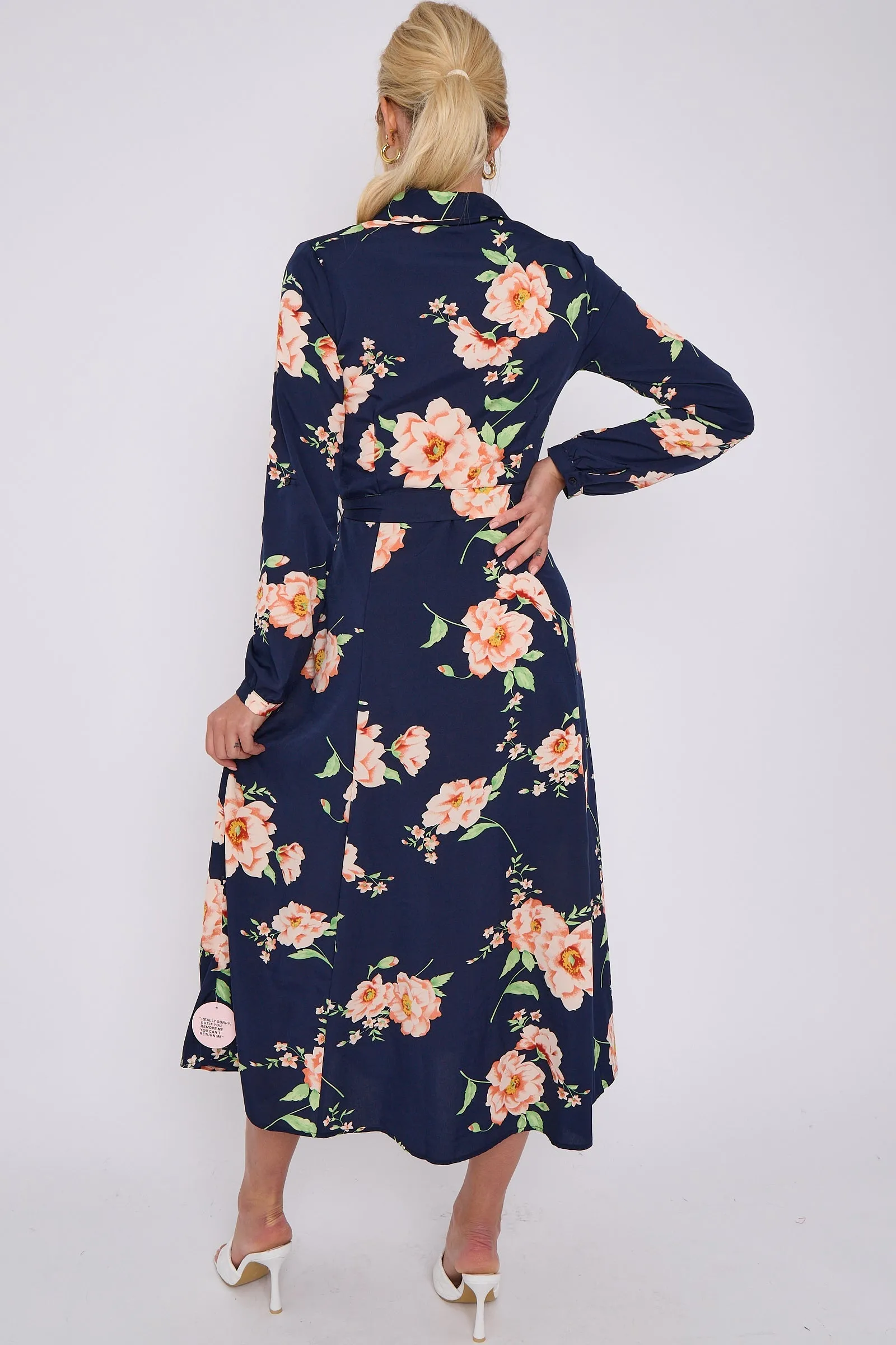 LOVE SUNSHINE Navy Floral Print Midaxi Shirt Dress