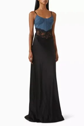 Maxi Dress in Satin & Denim