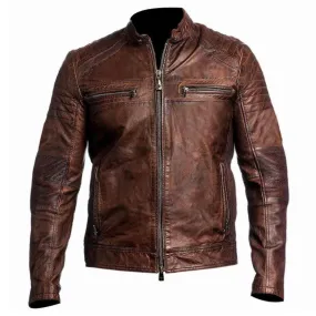 Men's Biker Cafe Racer 1 Brown Motorcycle Vintage Bike Retro Real Leather Jacket