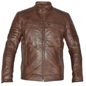 Mens Biker Vintage Motorcycle Cafe Racer Distressed Brown Real Leather Jacket