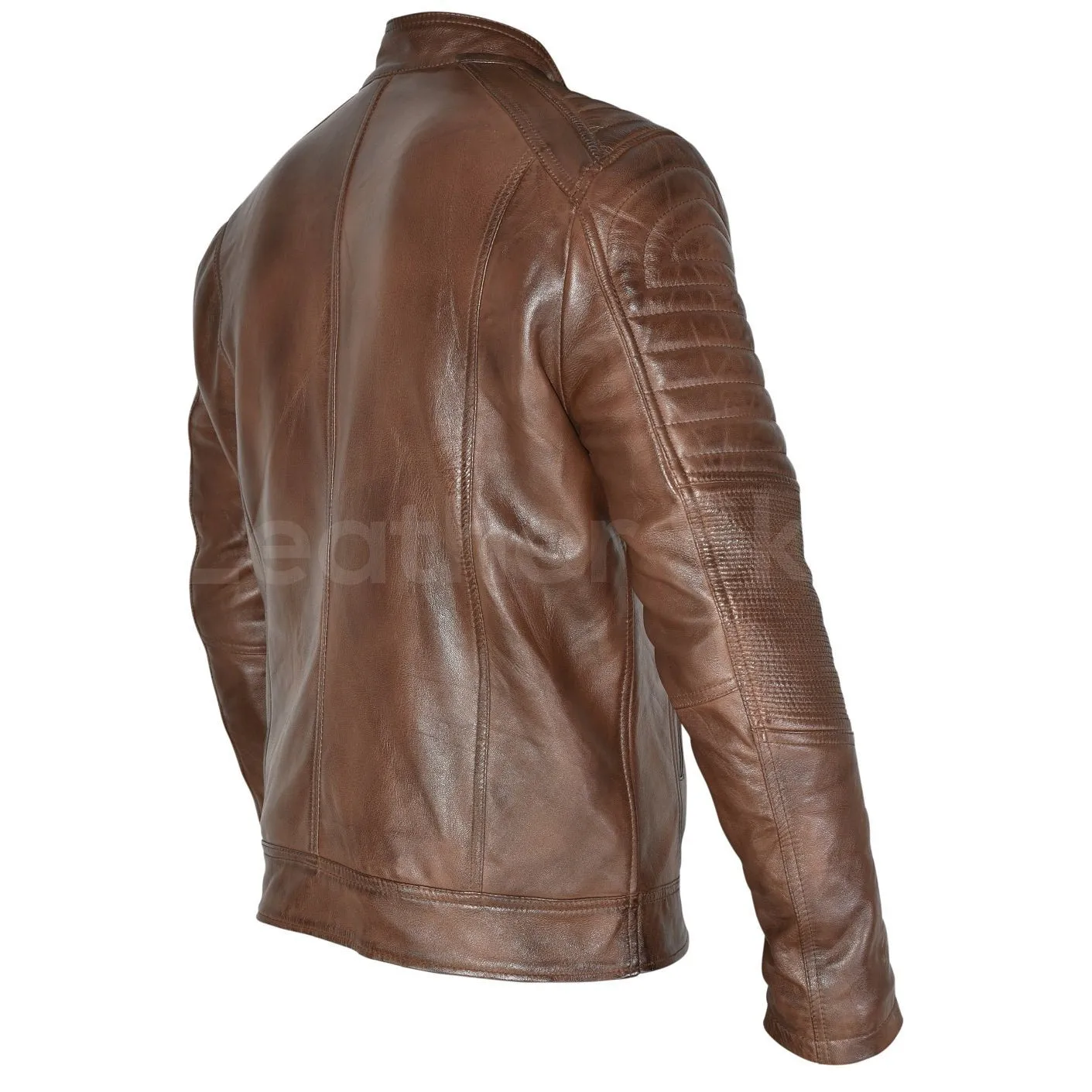 Mens Biker Vintage Motorcycle Cafe Racer Distressed Brown Real Leather Jacket