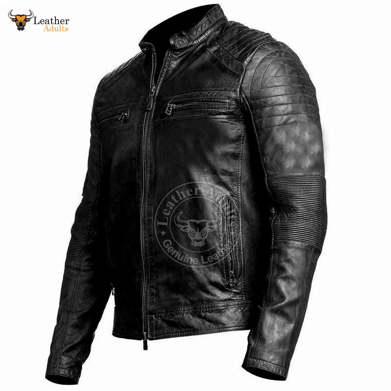 Mens Cafe Racer Biker Vintage Motorcycle Distressed Black Real Leather Jacket