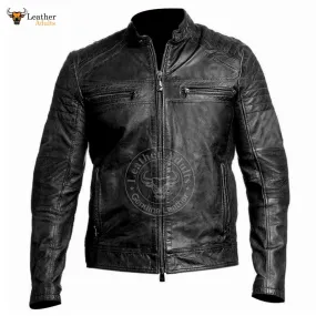 Mens Cafe Racer Biker Vintage Motorcycle Distressed Black Real Leather Jacket