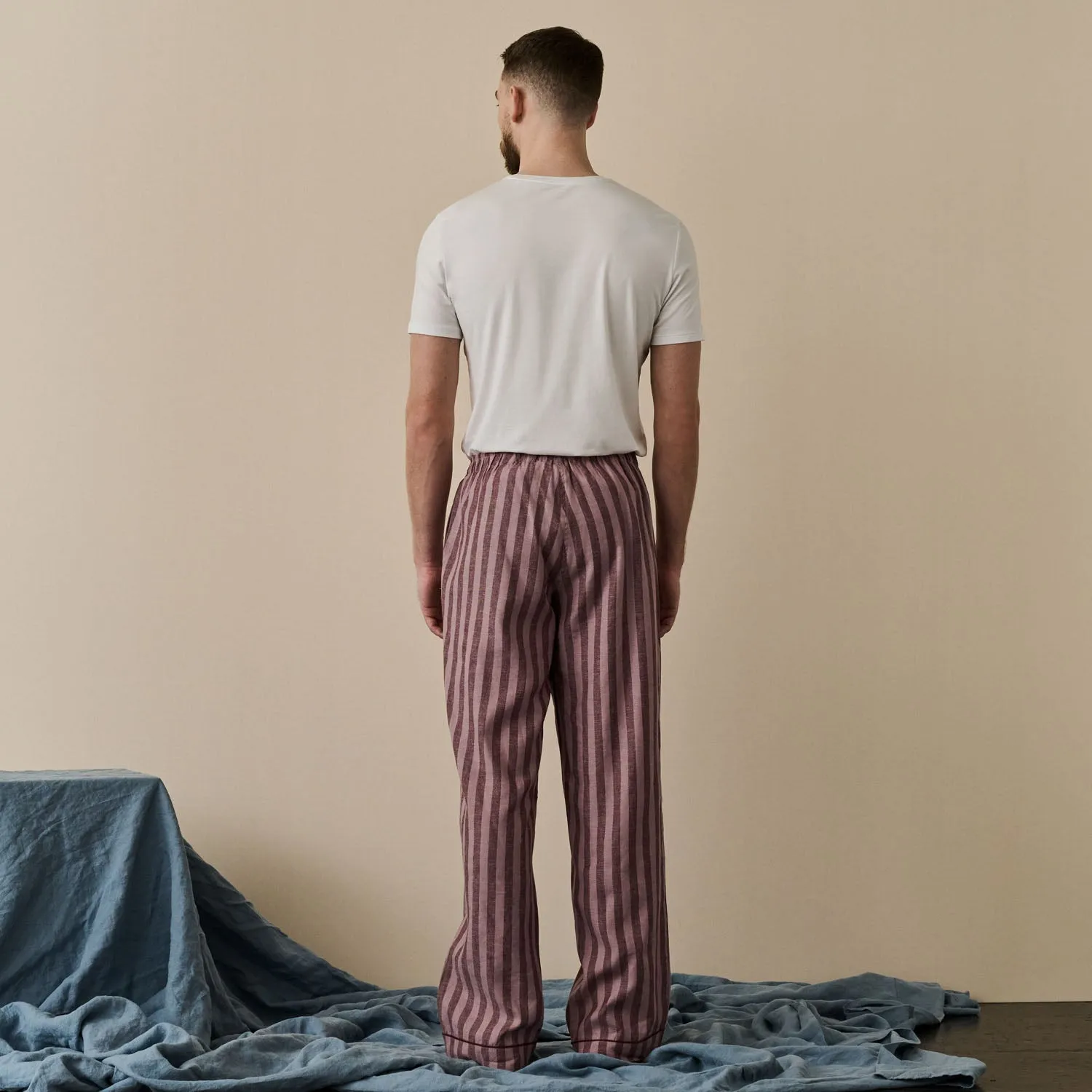 Men's Port & Woodrose Striped Linen Pajama Pants