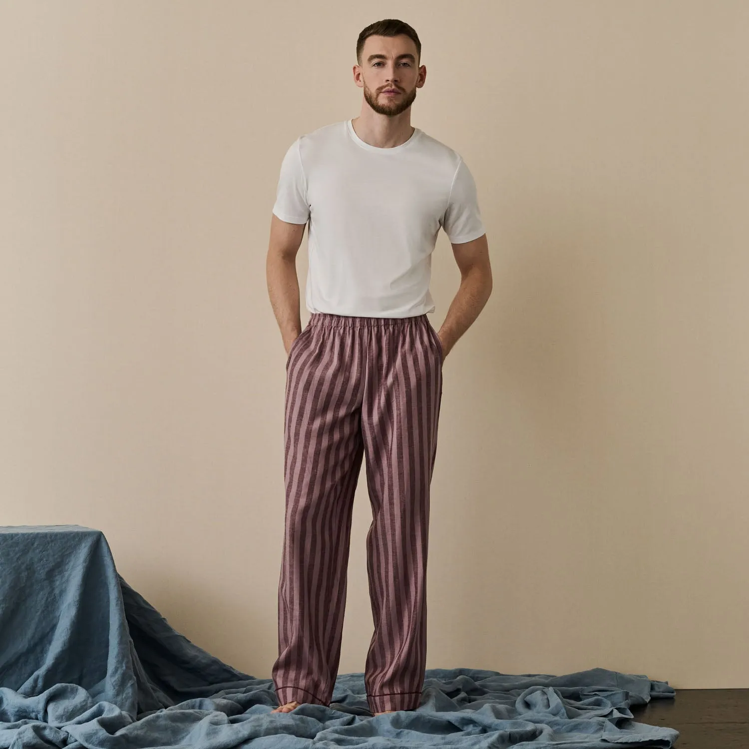 Men's Port & Woodrose Striped Linen Pajama Pants