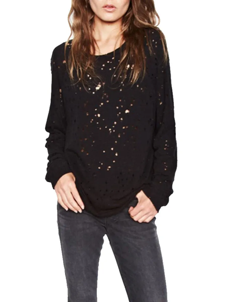 Michael Lauren Kenny Pullover w/Holes in Black