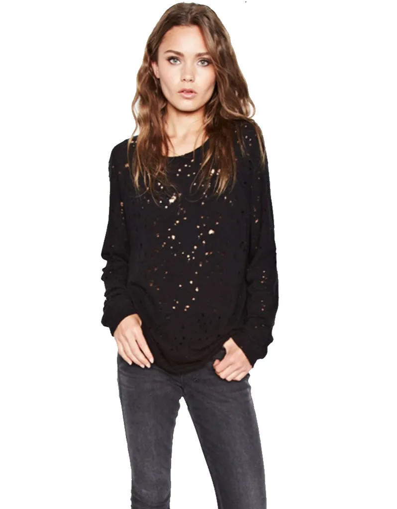 Michael Lauren Kenny Pullover w/Holes in Black