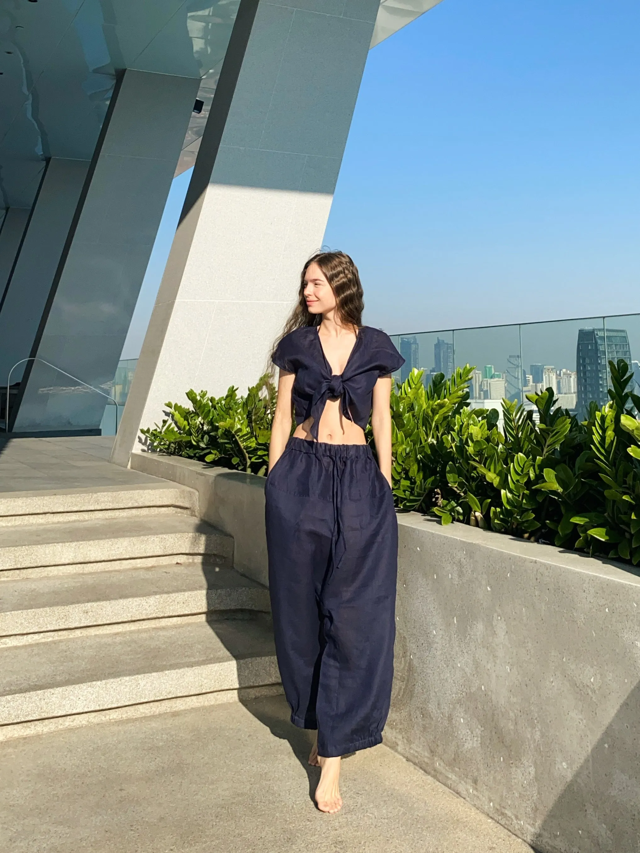 Norah Linen Harem Pants - Navy