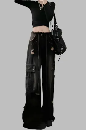 Patsy Vintage Black Gothic Cargo Jeans