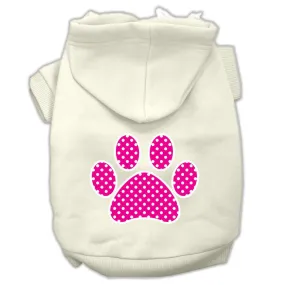 Pink Swiss Dot Paw Screen Print Pet Hoodies Cream Size XS (8)