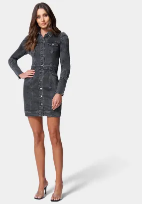 Puff Sleeve Button Down Denim Dress