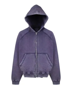 Purple Washed Distressed Zip Up Hoodie