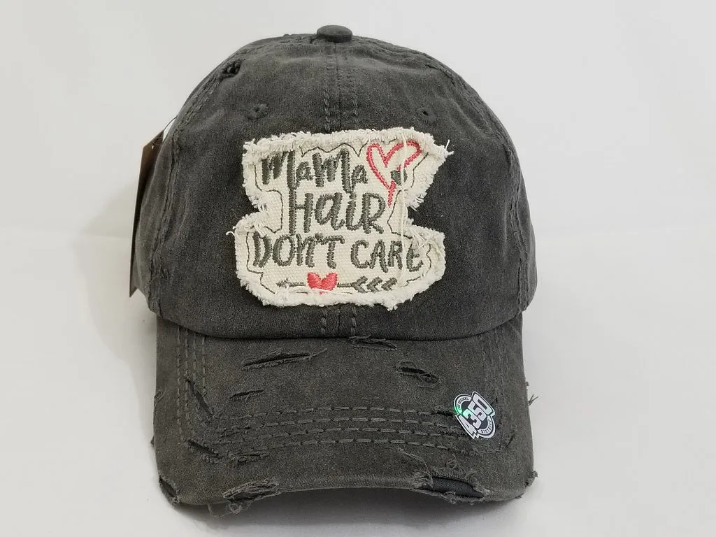 "Mama hair don't care" washed baseball cap