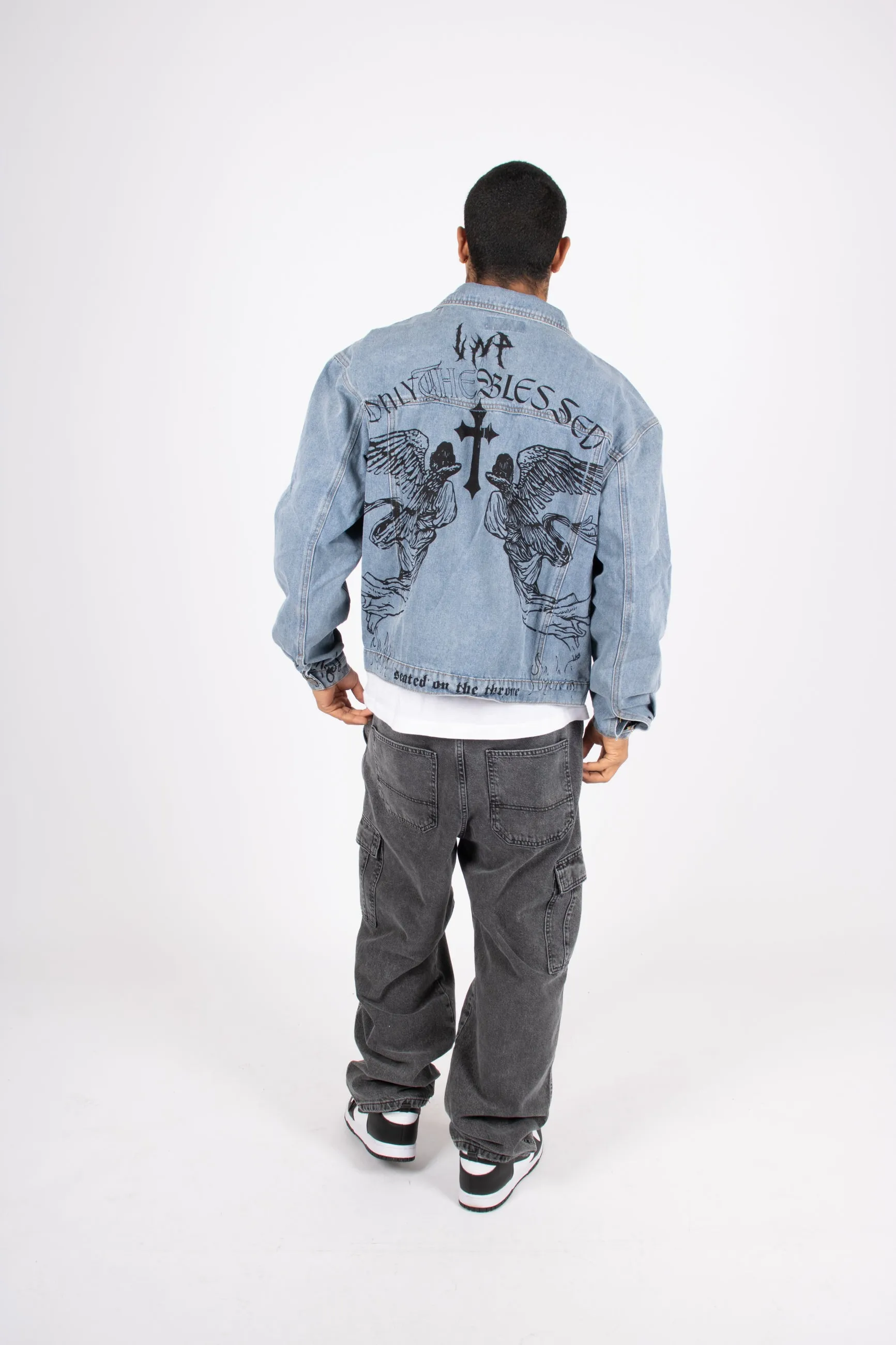 "Only the Blessed" Printed Denim Jacket