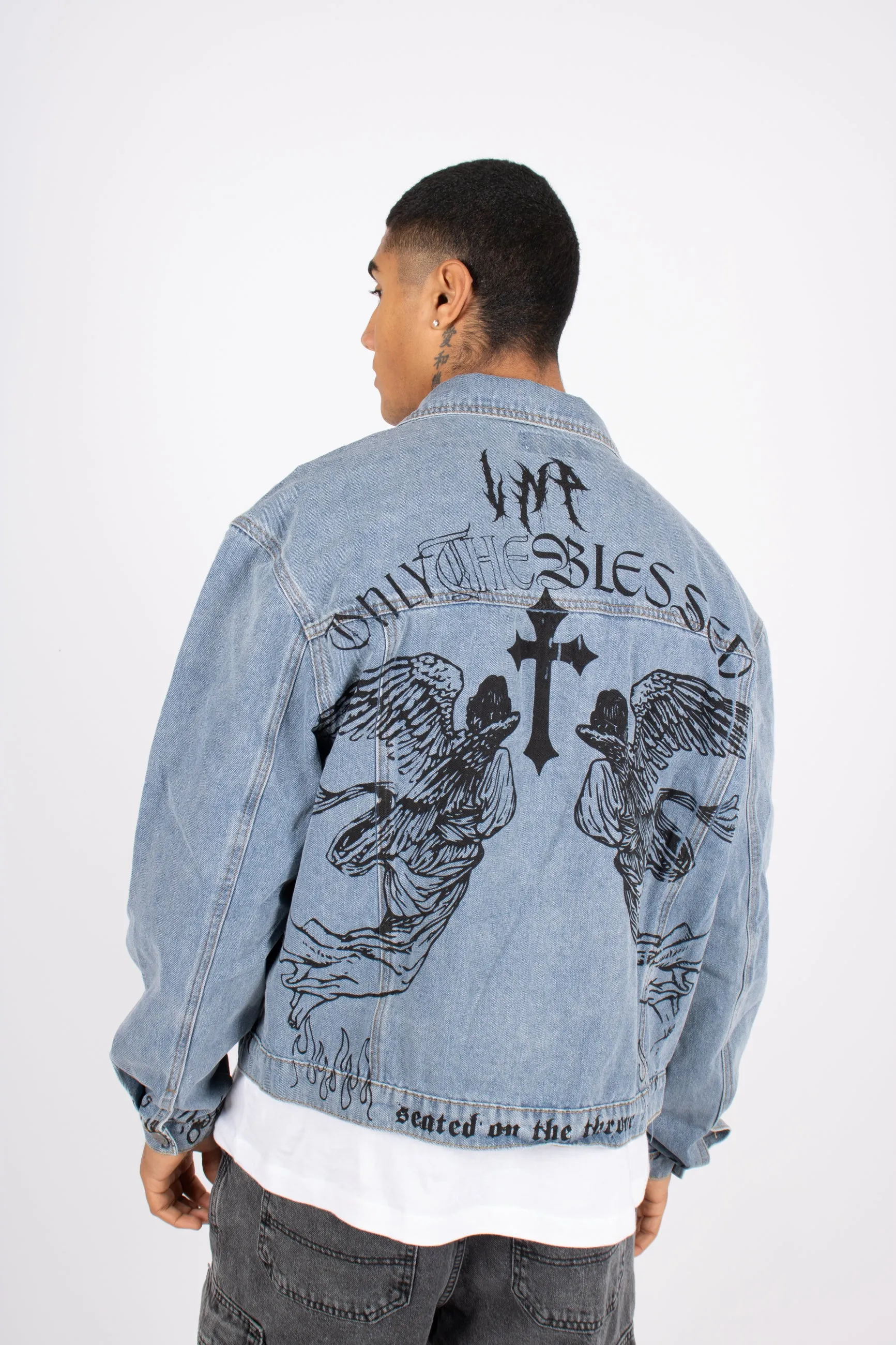 "Only the Blessed" Printed Denim Jacket