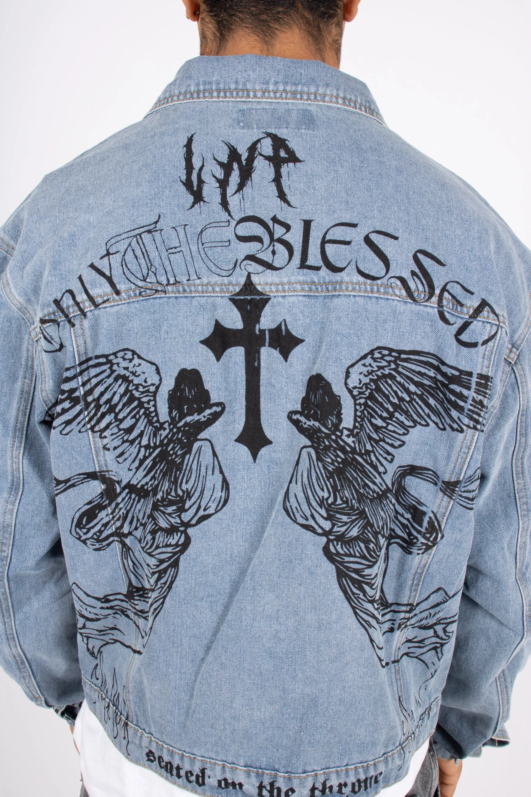 "Only the Blessed" Printed Denim Jacket