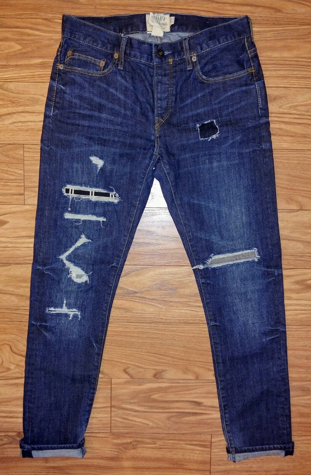 Ralph Lauren Preloved Rugby Distressed Repaired Boyfriend Dark Wash Denim Jeans Size 25