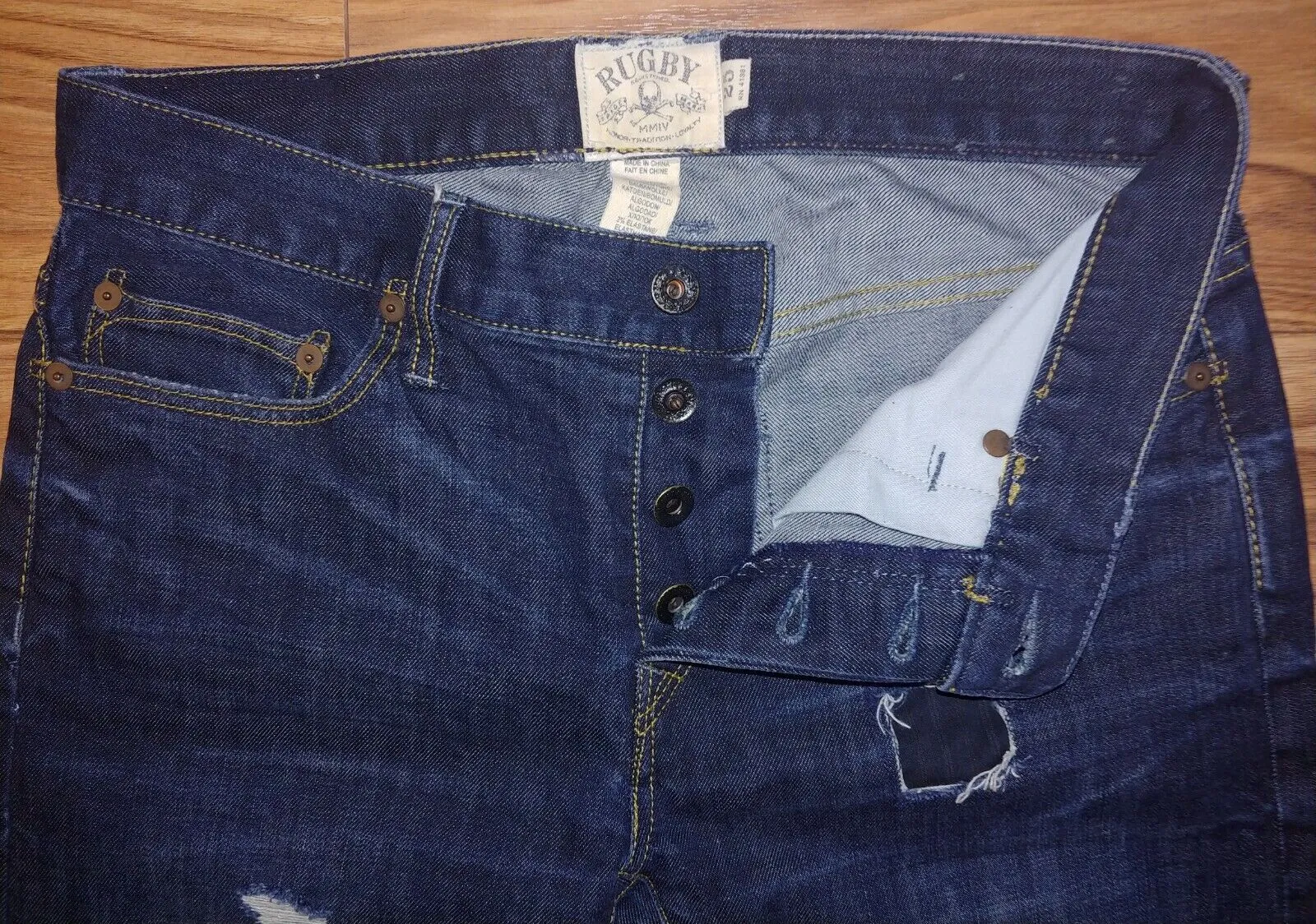 Ralph Lauren Preloved Rugby Distressed Repaired Boyfriend Dark Wash Denim Jeans Size 25