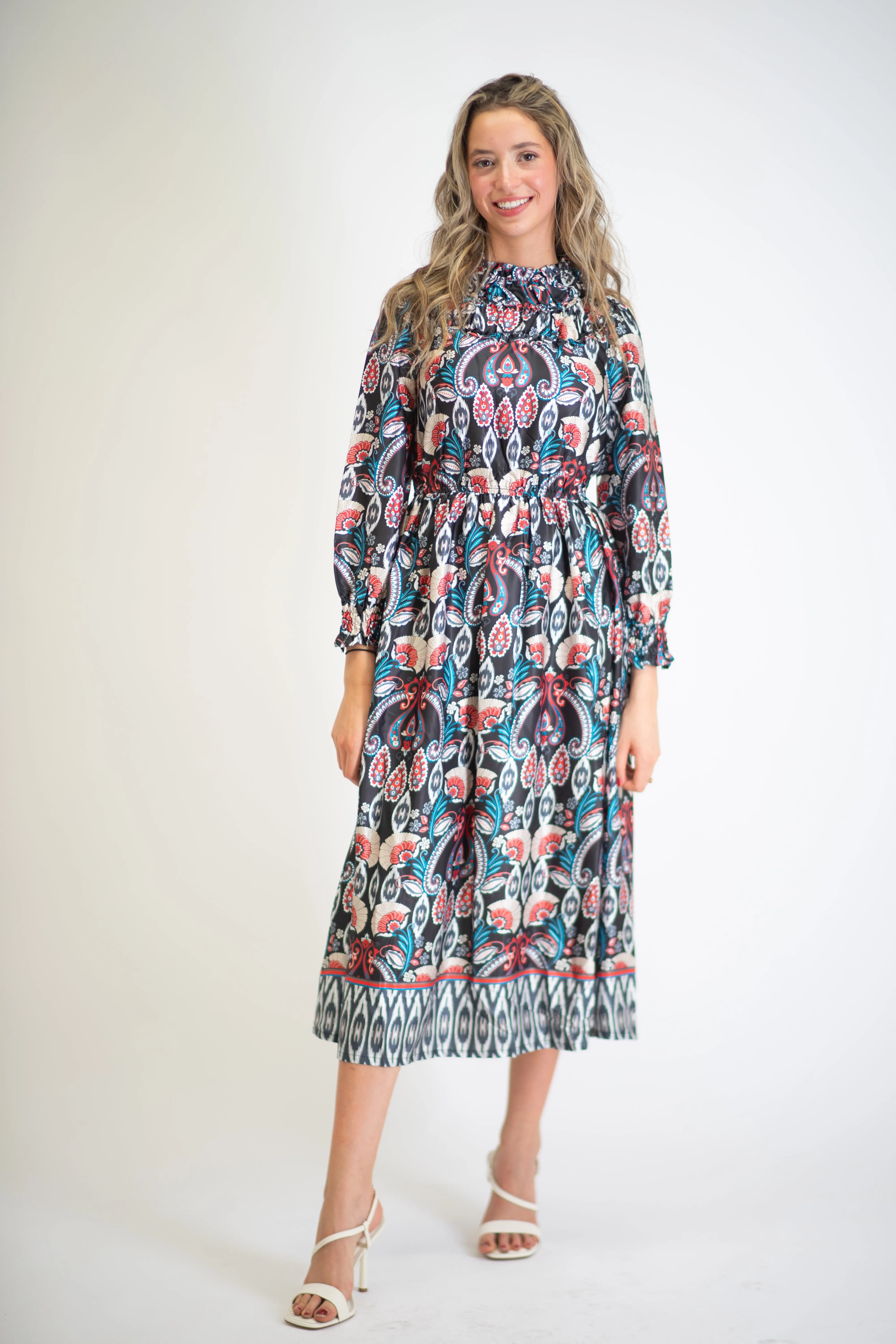 Regal Paisley Print Midi Dress