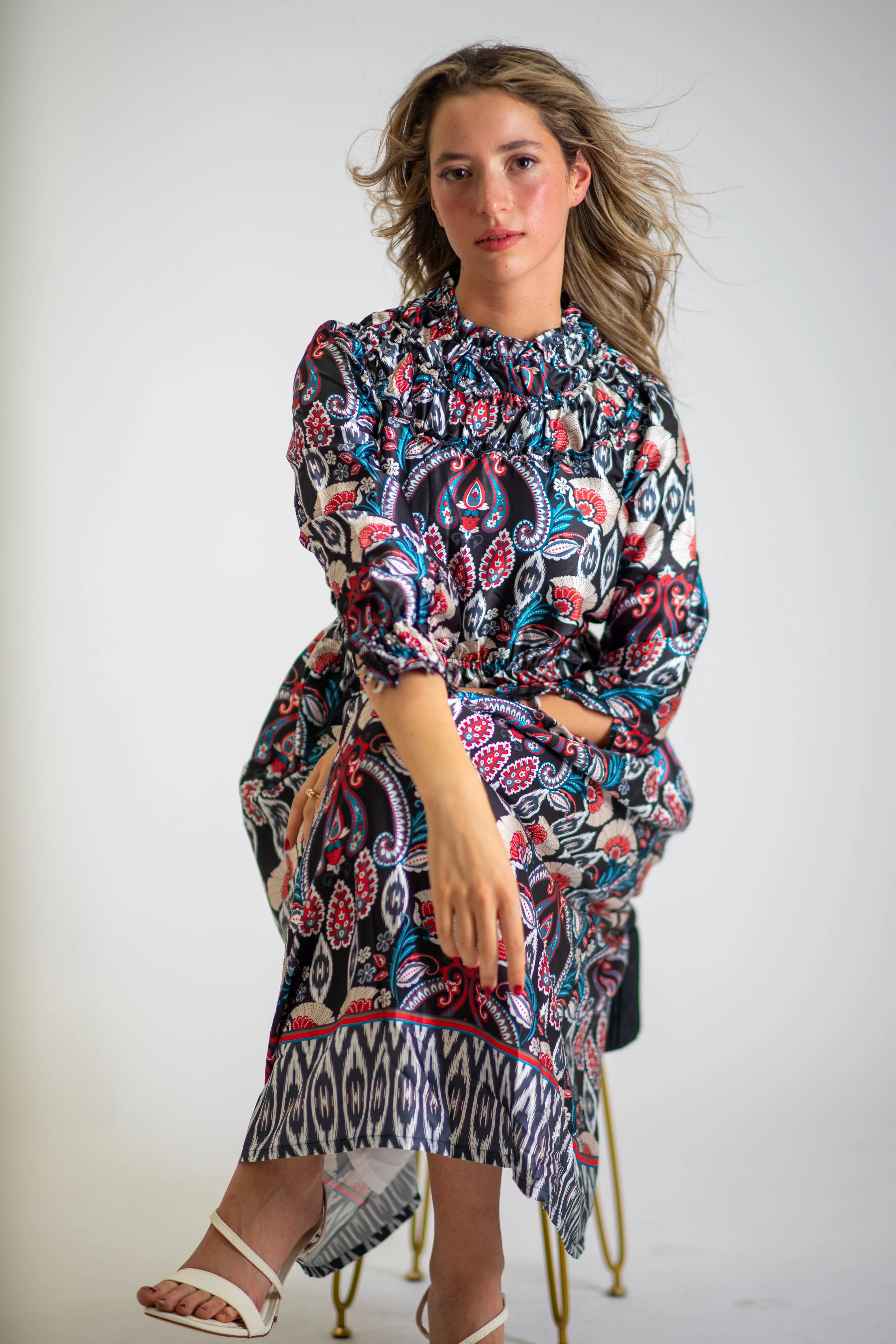 Regal Paisley Print Midi Dress