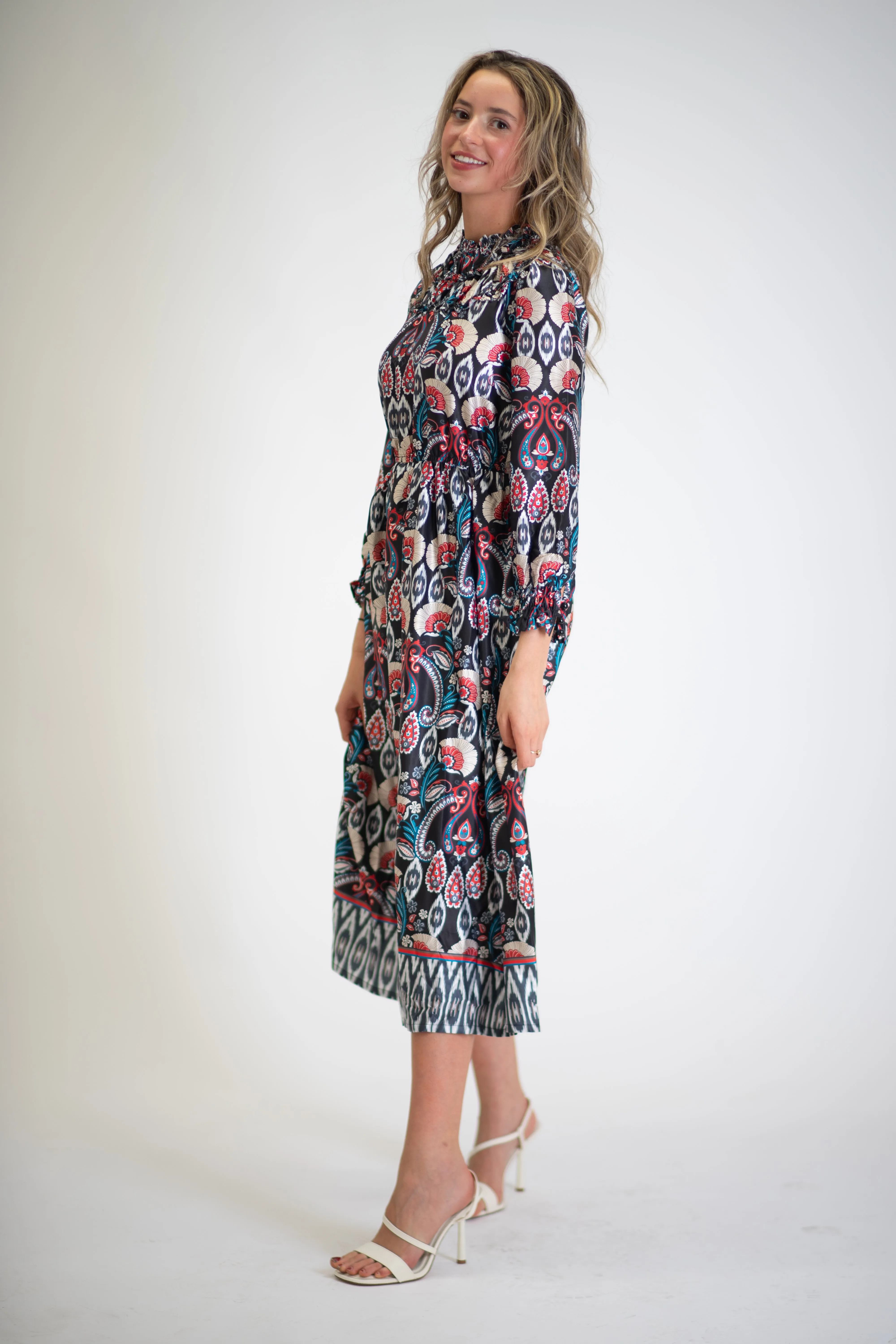 Regal Paisley Print Midi Dress