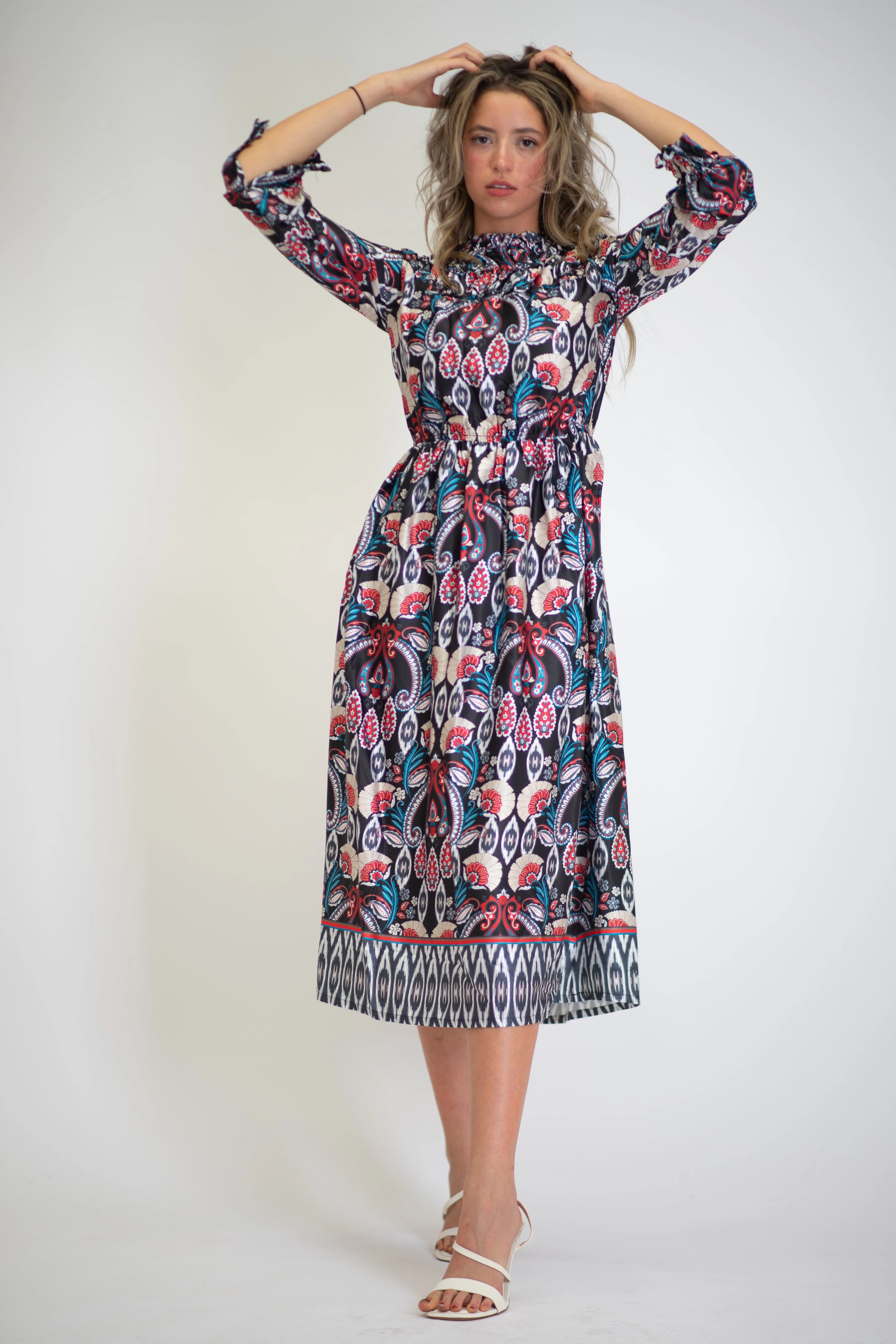 Regal Paisley Print Midi Dress