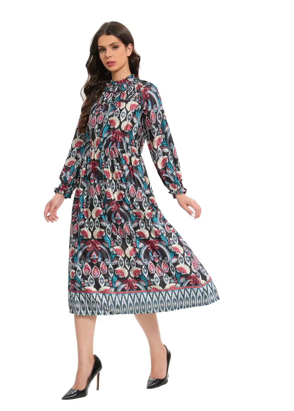 Regal Paisley Print Midi Dress