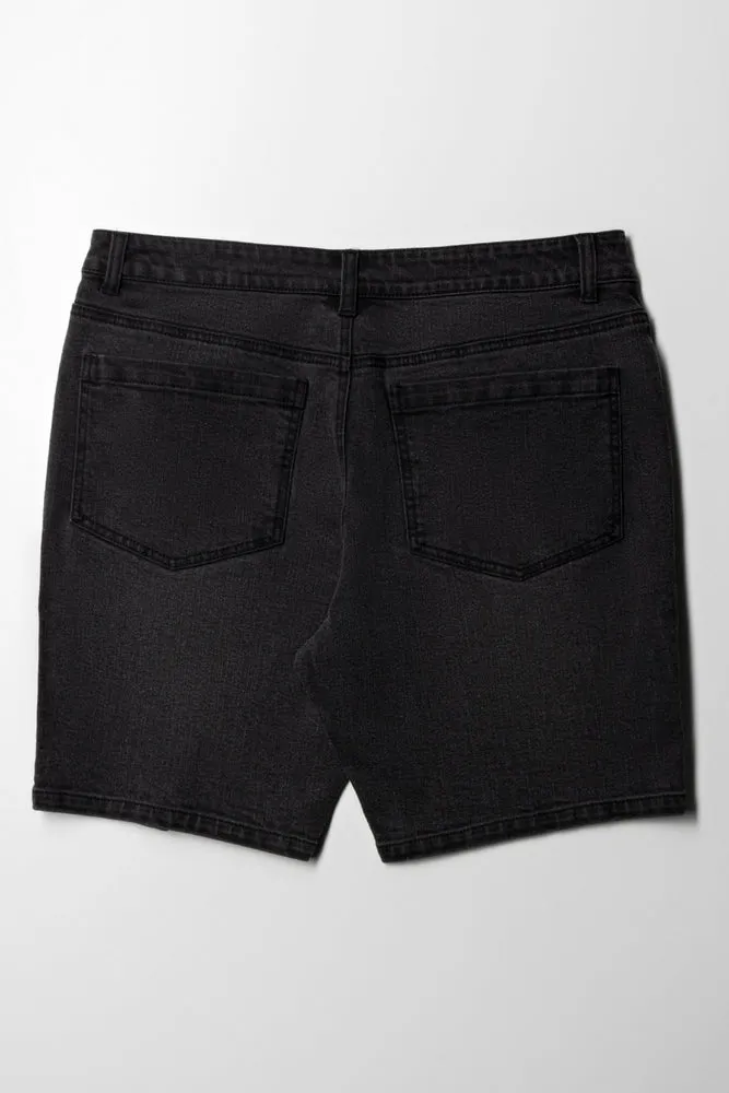 Ripped Denim Shorts Black