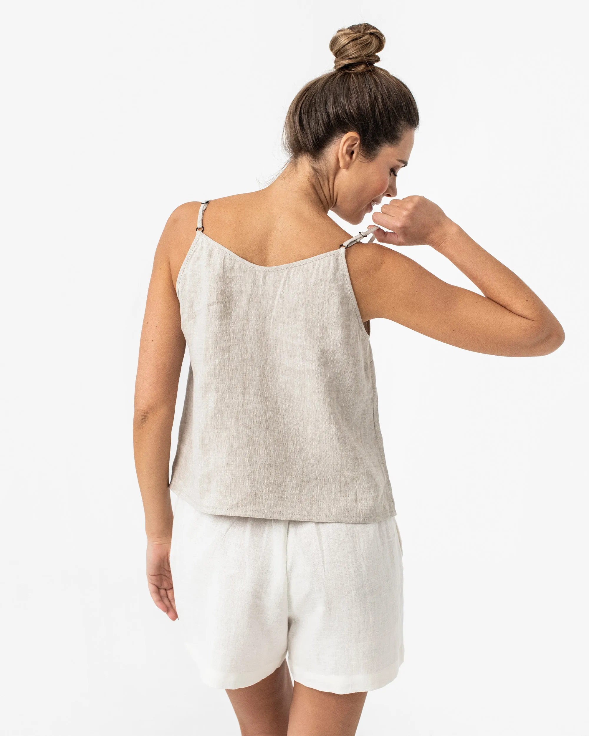 Spaghetti strap linen top ZION in Natural melange