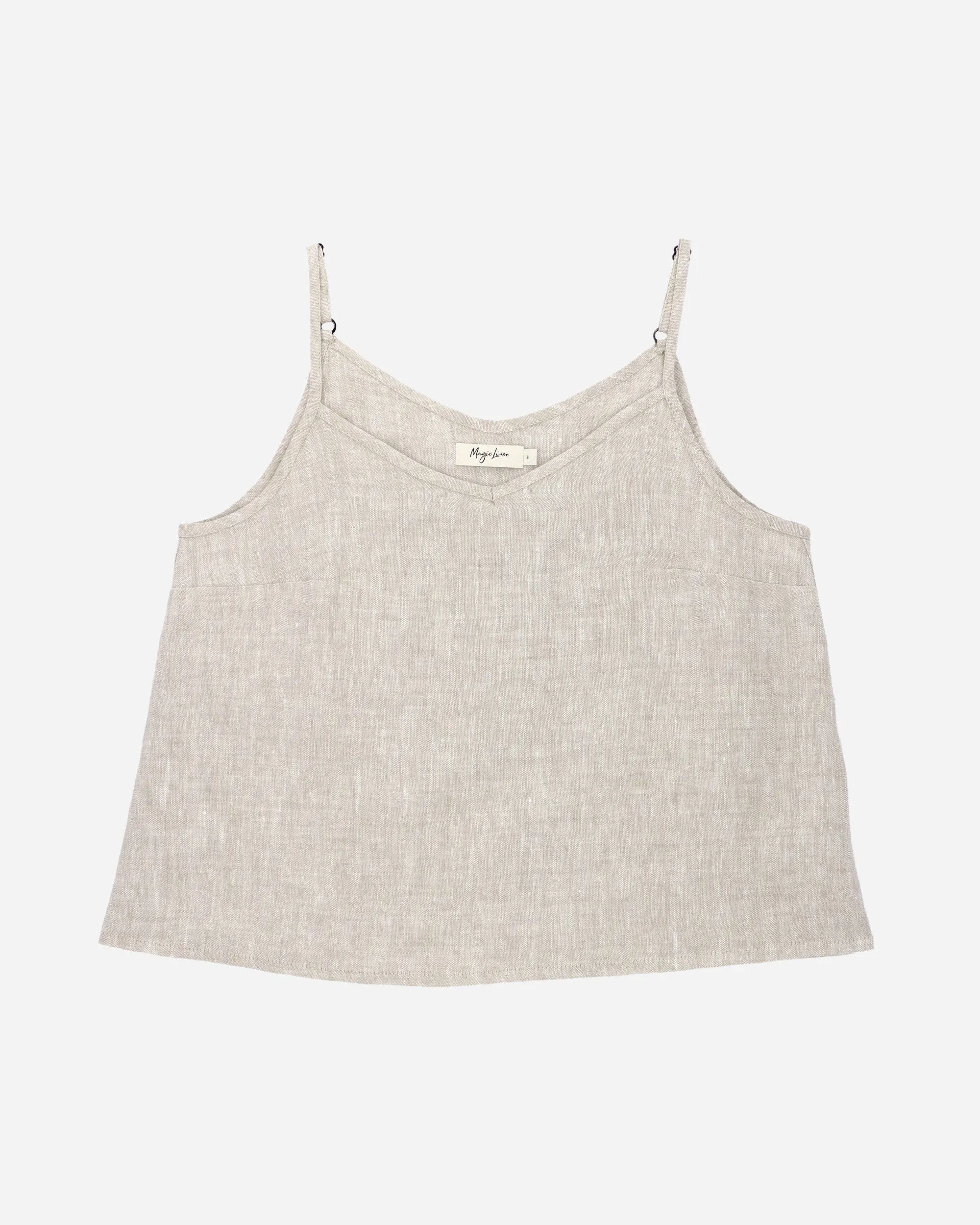 Spaghetti strap linen top ZION in Natural melange