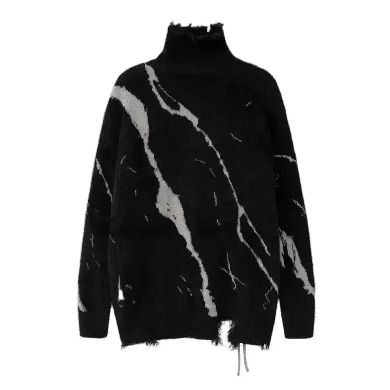 Streetwear "Knotted Splash" Turtleneck Sweater