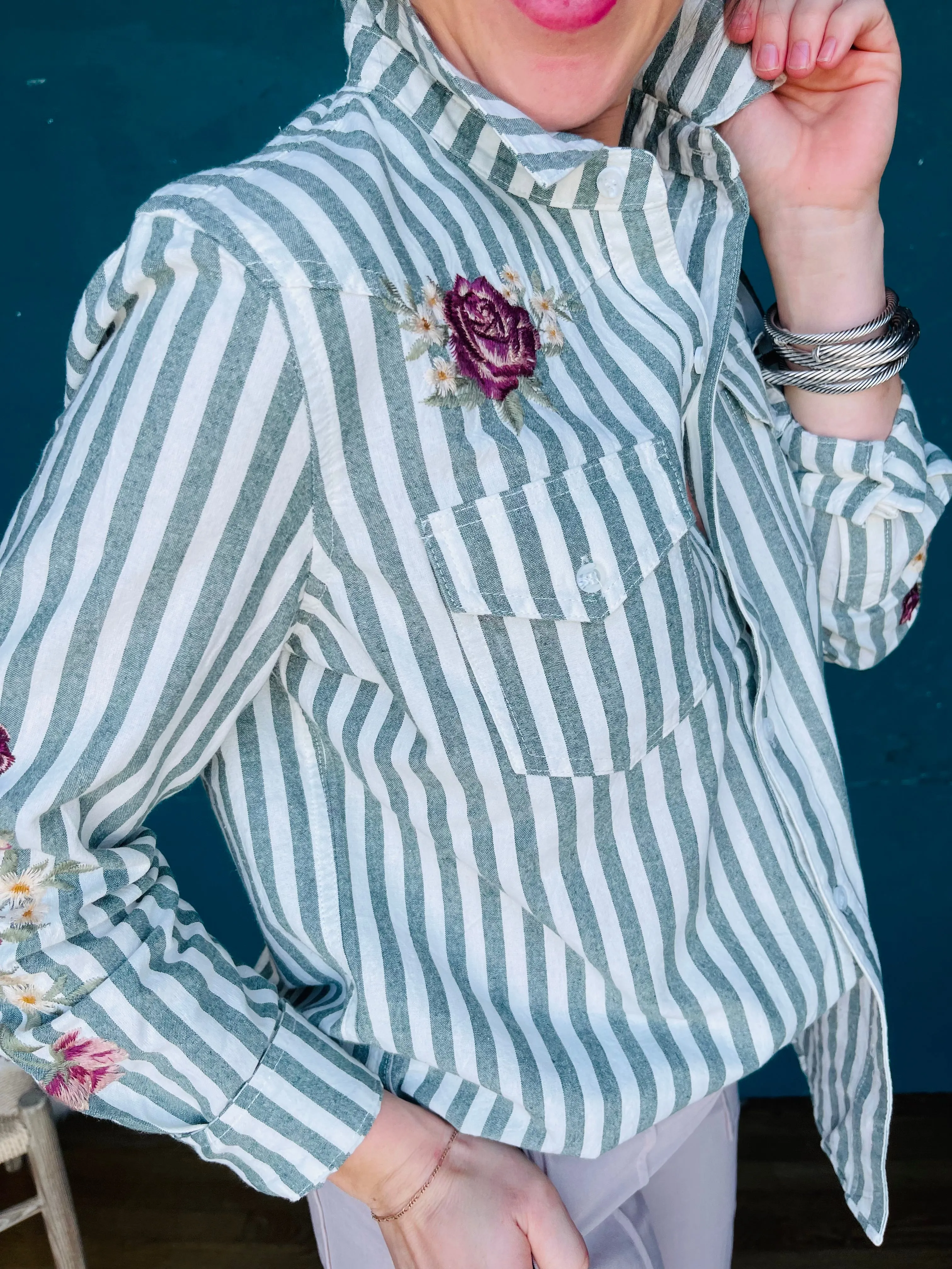 Striped Button Down X Rose